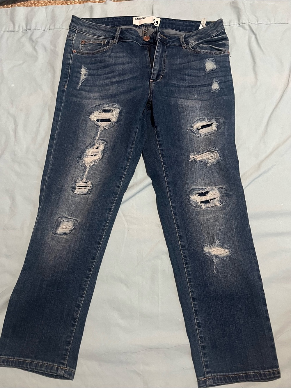 Garage Women's Distressed Medium Dark Blue Boyfriend Jeans size 9